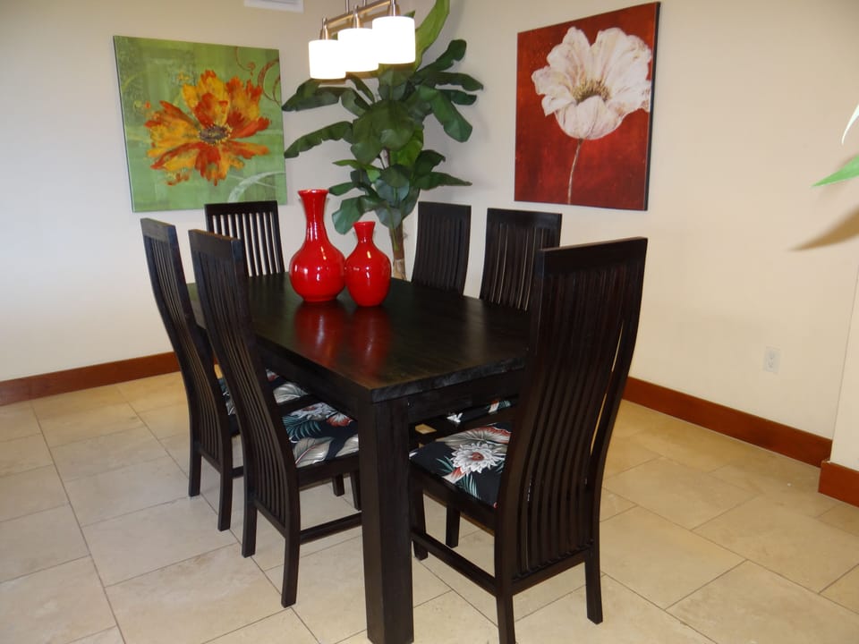 Bali wood dining with seating for 6.   