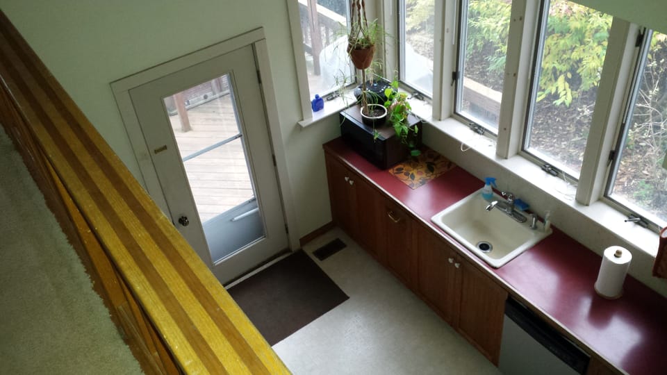 Kitchen view from second floor hallway