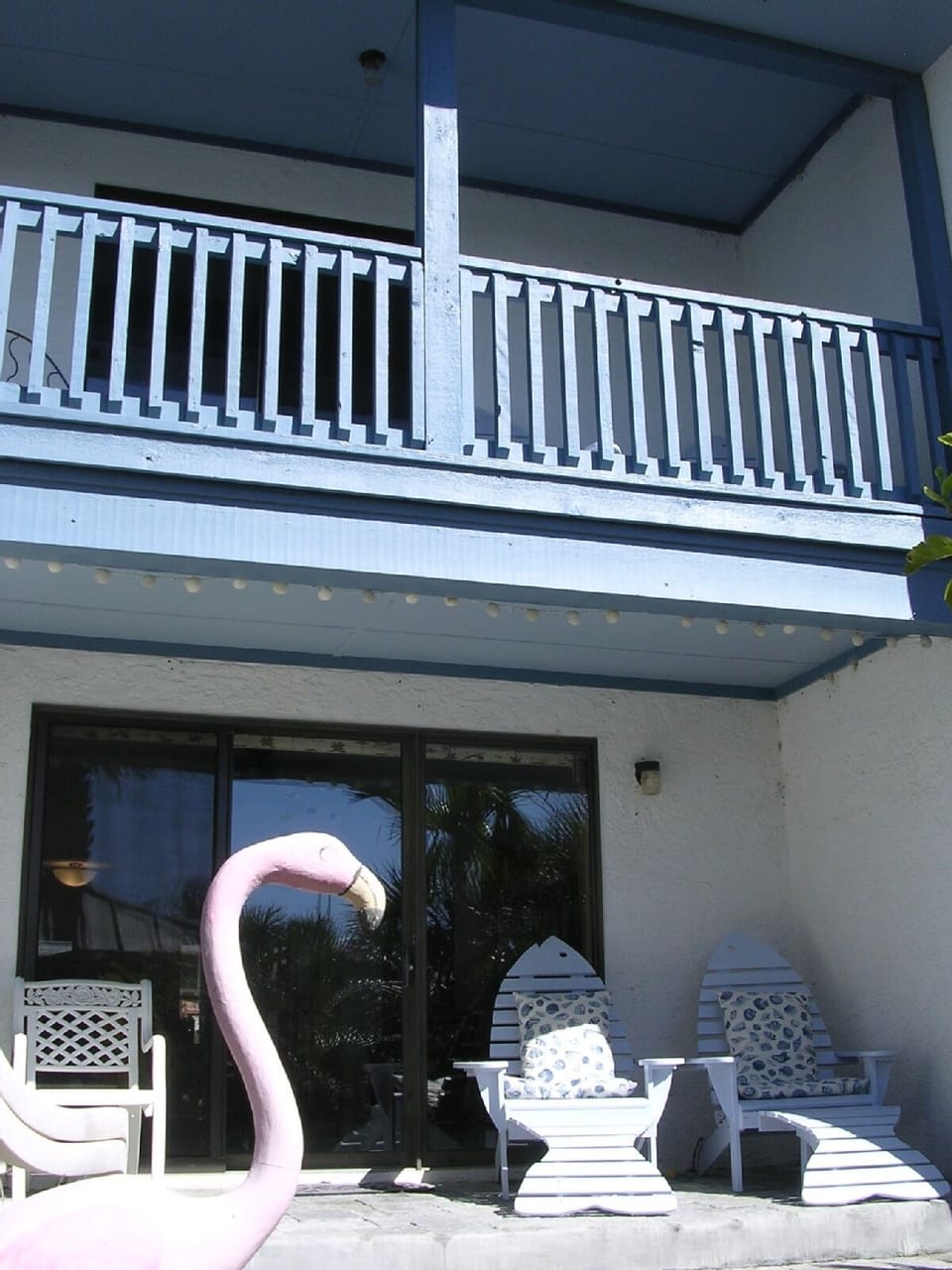 Patio and upstairs balcony