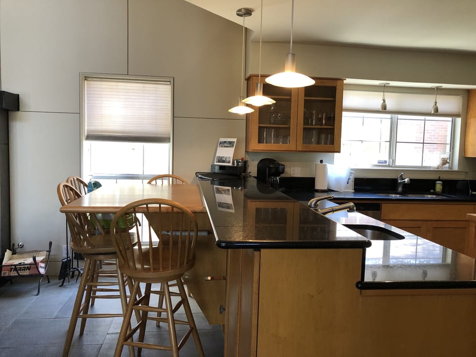kitchen and bar area