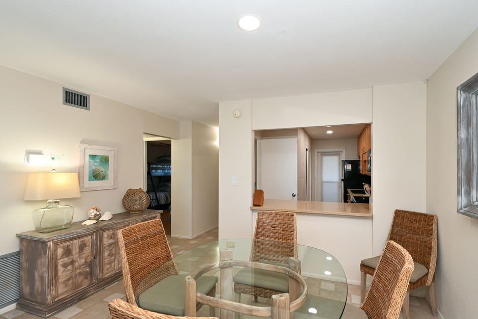 Dining room is right off the kitchen with seating for four