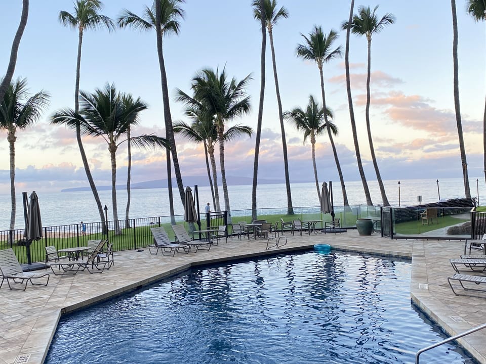 Heated salt water pool leads directly to beach, great to go back and forth.