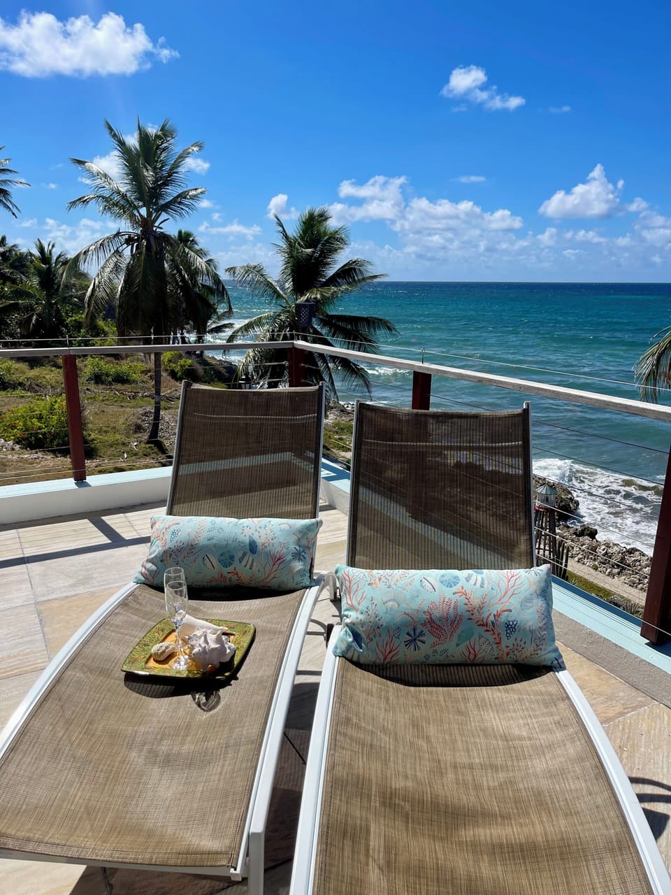 Spacious terrasse with 2 beach beds, BBQ and table with chairs