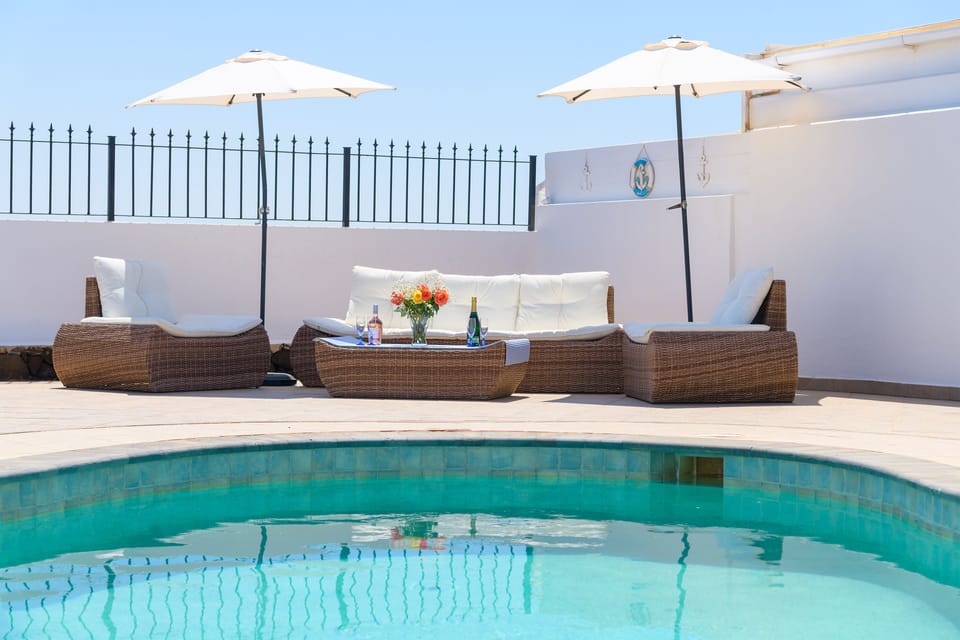 Beautiful poolside seating area 