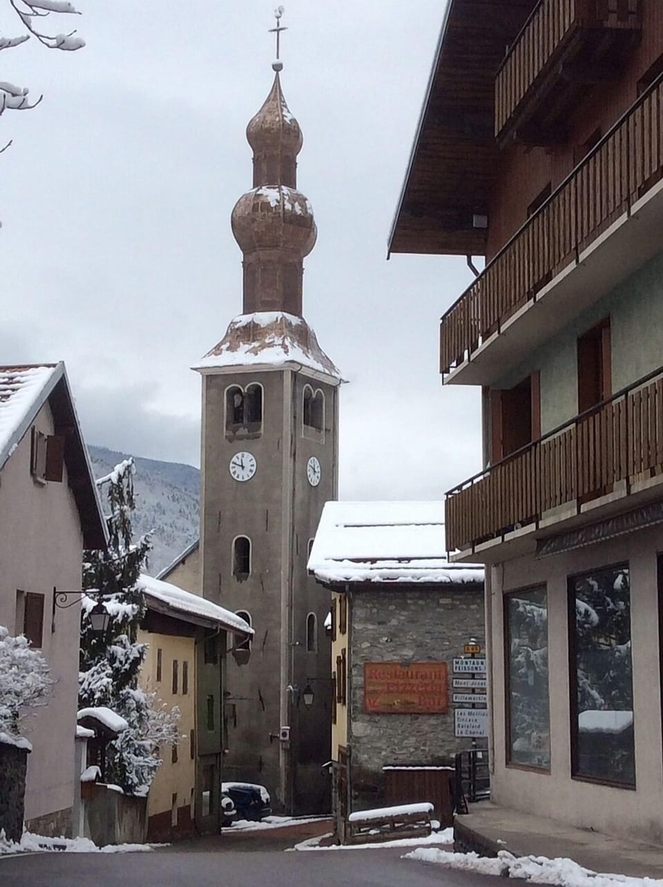 Bozel Church in the snow