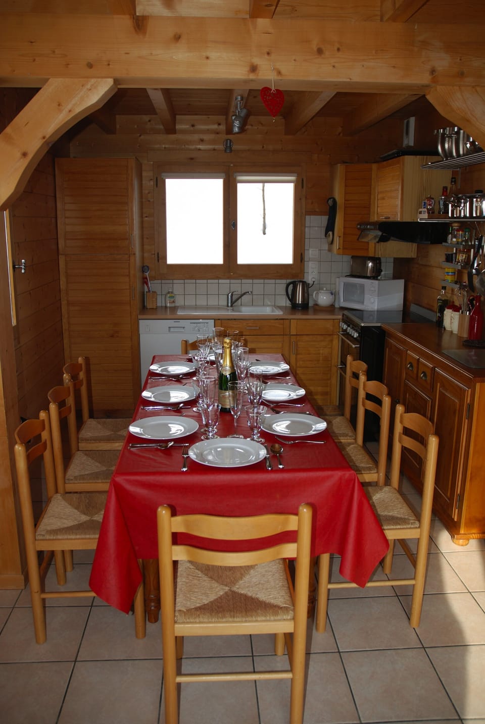 Table set for eight people