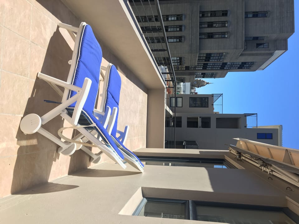 Side balcony view facing city