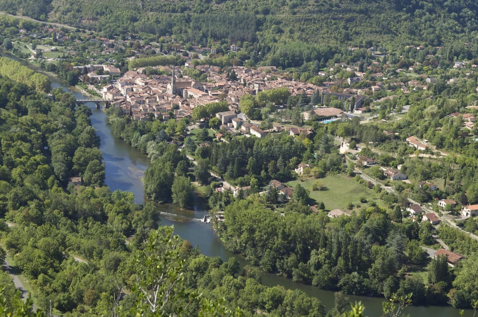 Looking down at Saint Antonin from the viewpoint on the Roc d'Anglars