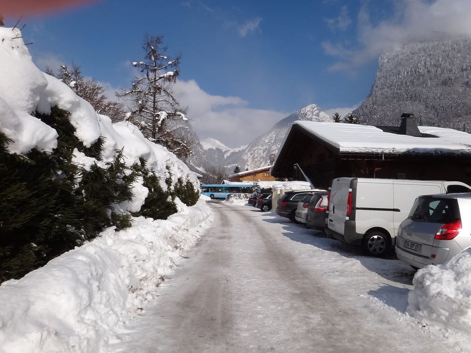 Ski bus stop photo taken from entrance