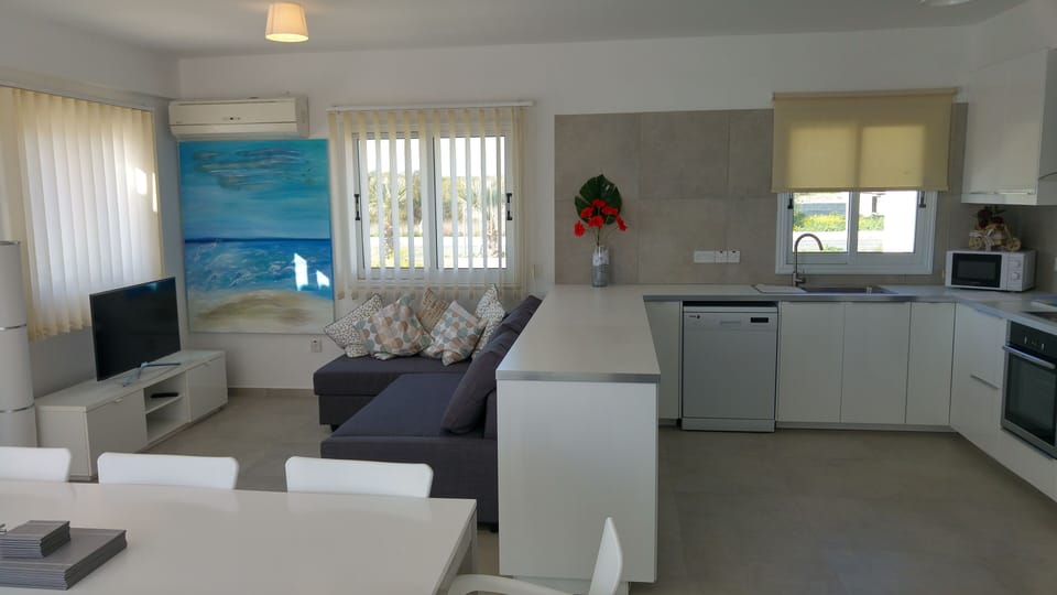 Open plan kitchen dining and living area.