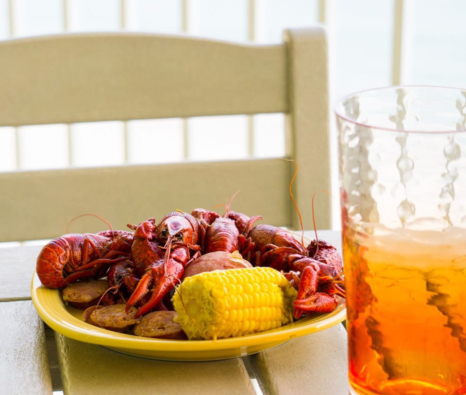 Enjoy a wonderful seafood meal on the balcony
