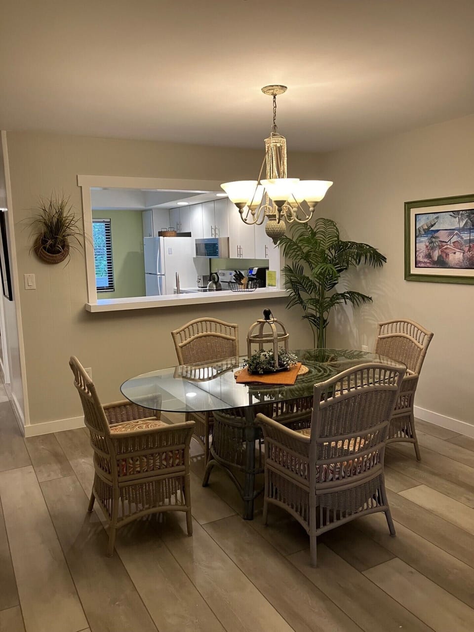 Dining room table seats 6. Extra chairs at the kitchen table.