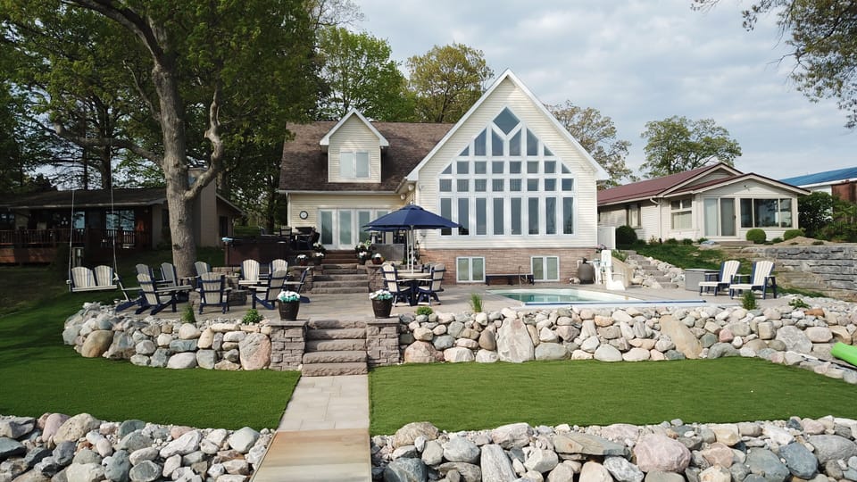View from the dock - flat astro turf area, good area for cornhole