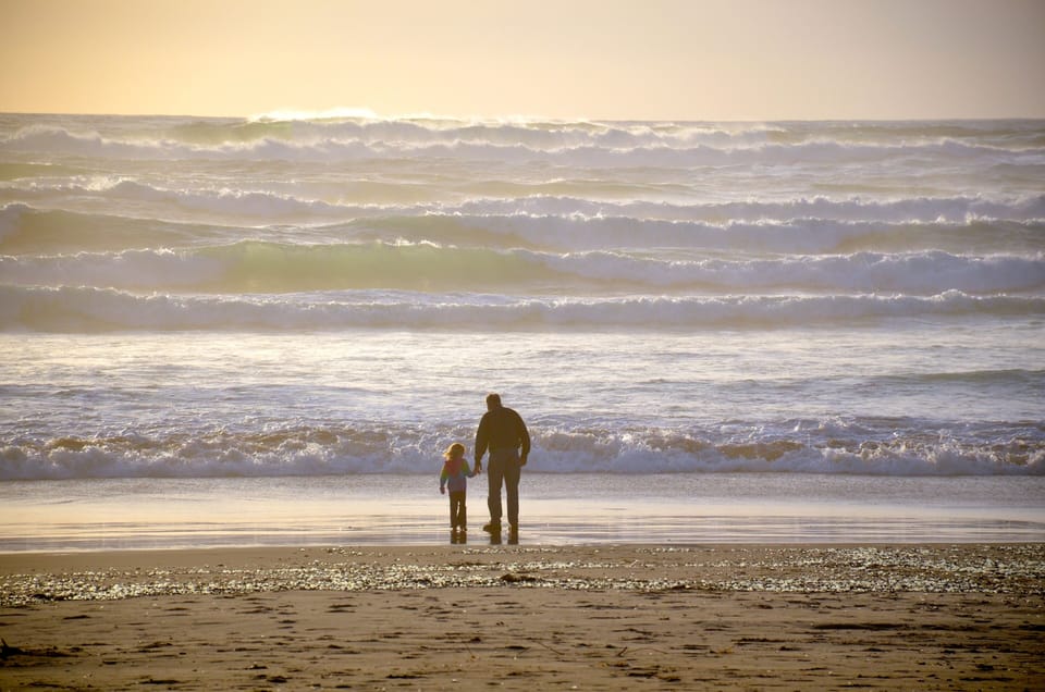 At the beach as the sun starts to set