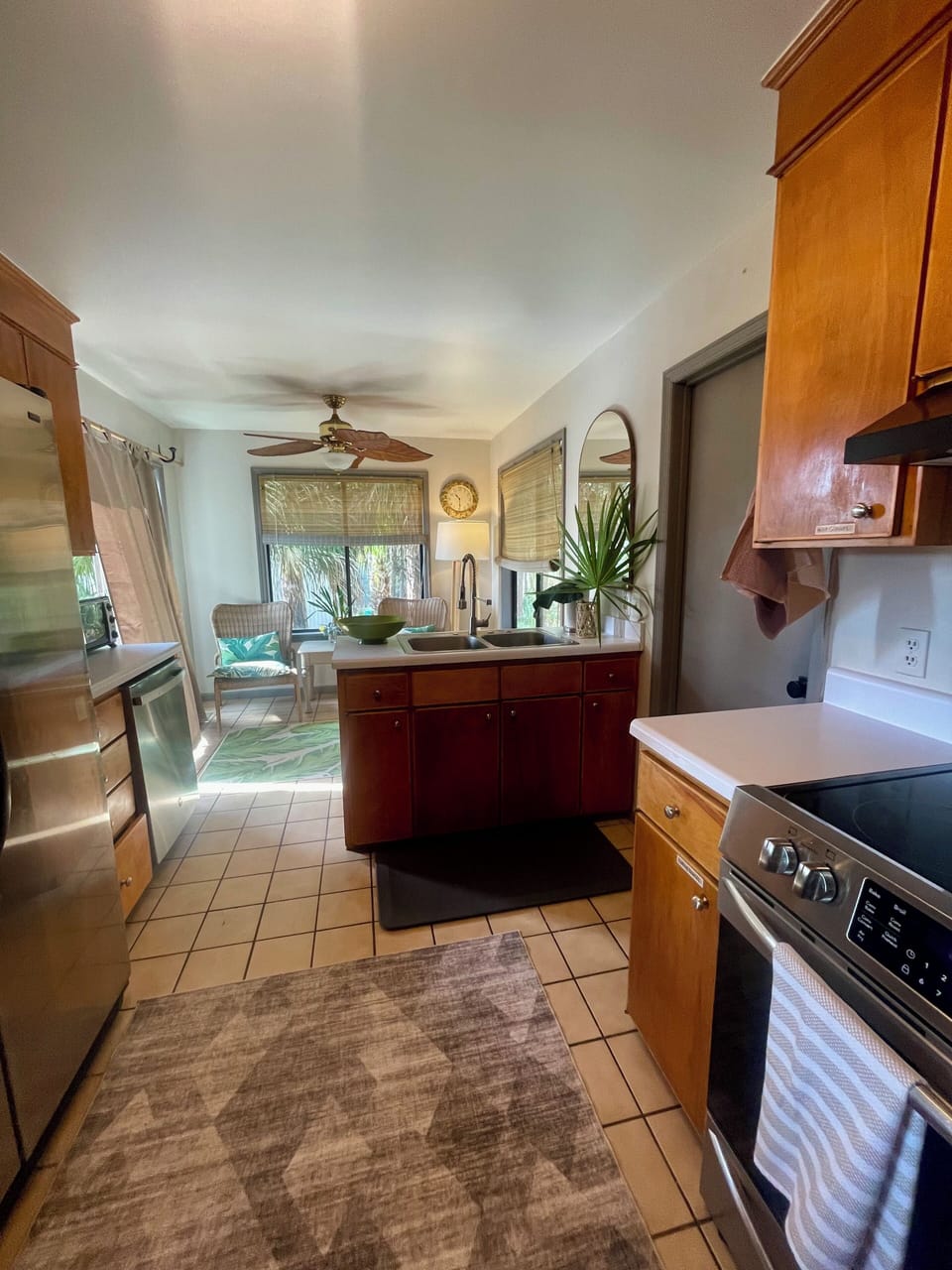 Fully equipped kitchen with sitting area.