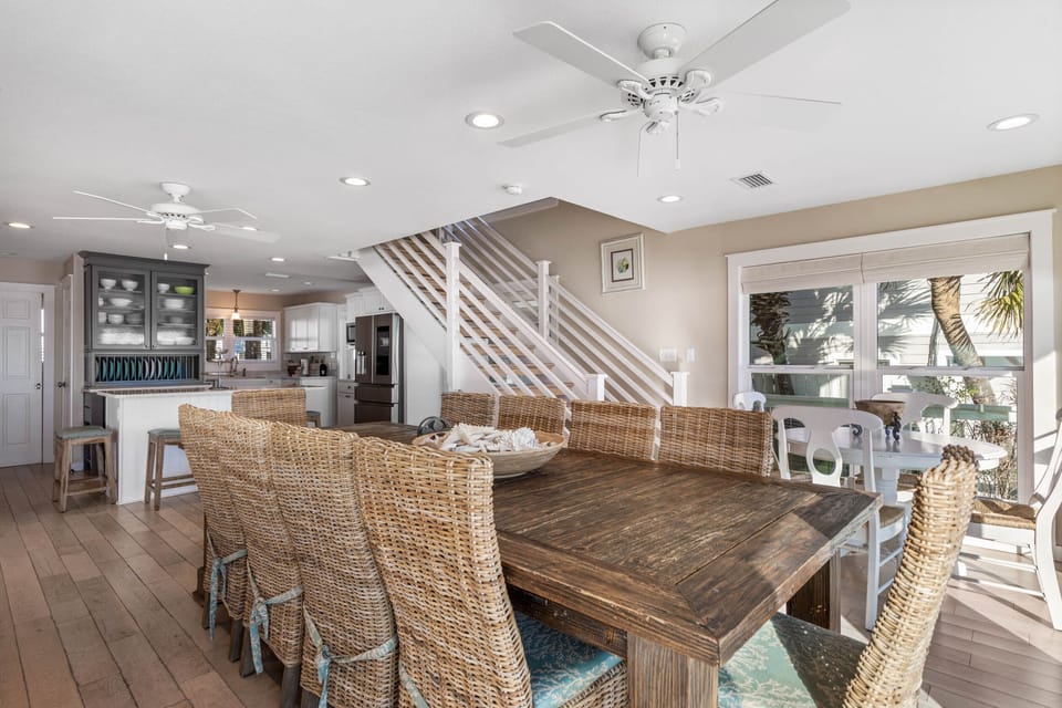 There are 2 sets of stairs - one for each wing of the home