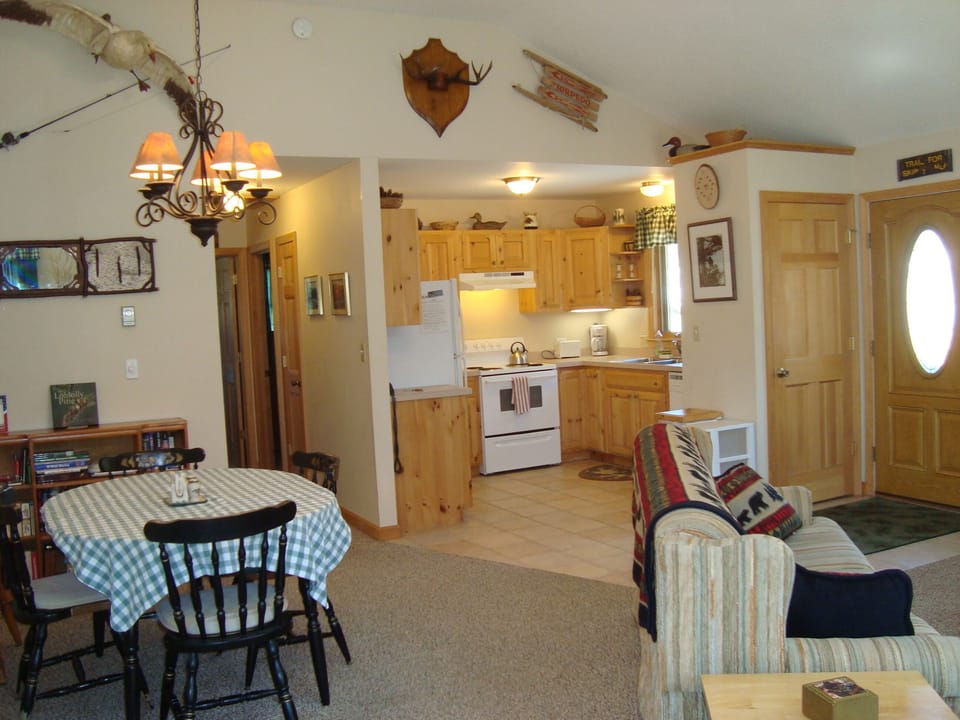 Great room, dining area and kitchen