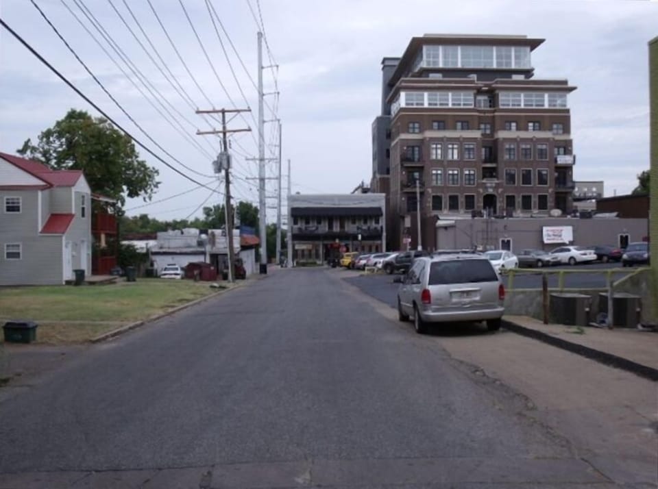 Standing out front looking at Dickson Street & the Underwood Building