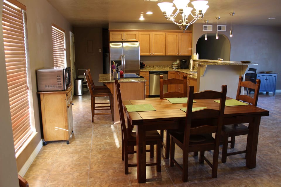 Kitchen and dining room table.
