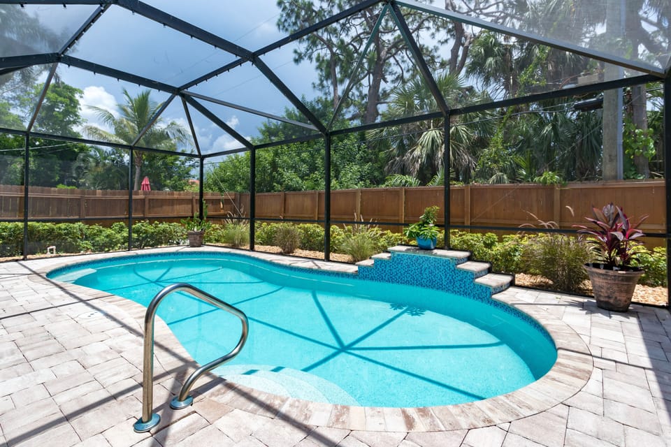 Heated pool and waterfall