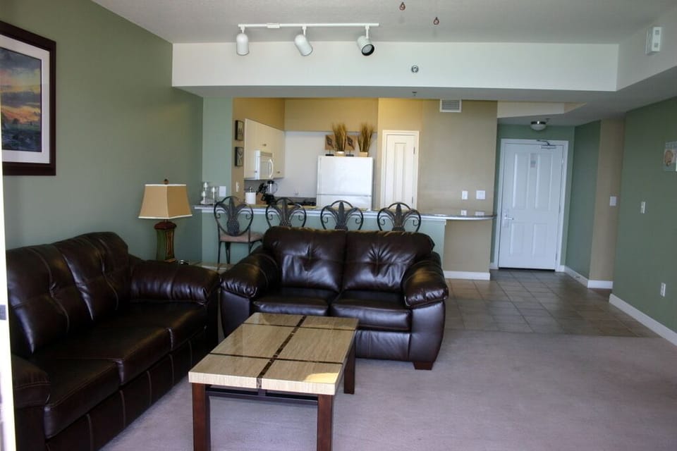 Living area looking into the kitchen