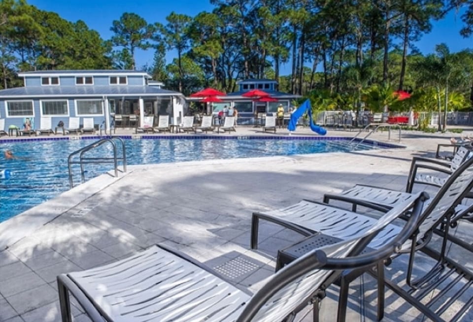 Pool Deck area is fully equipped w/ cabanas, chairs, tables & umbrellas