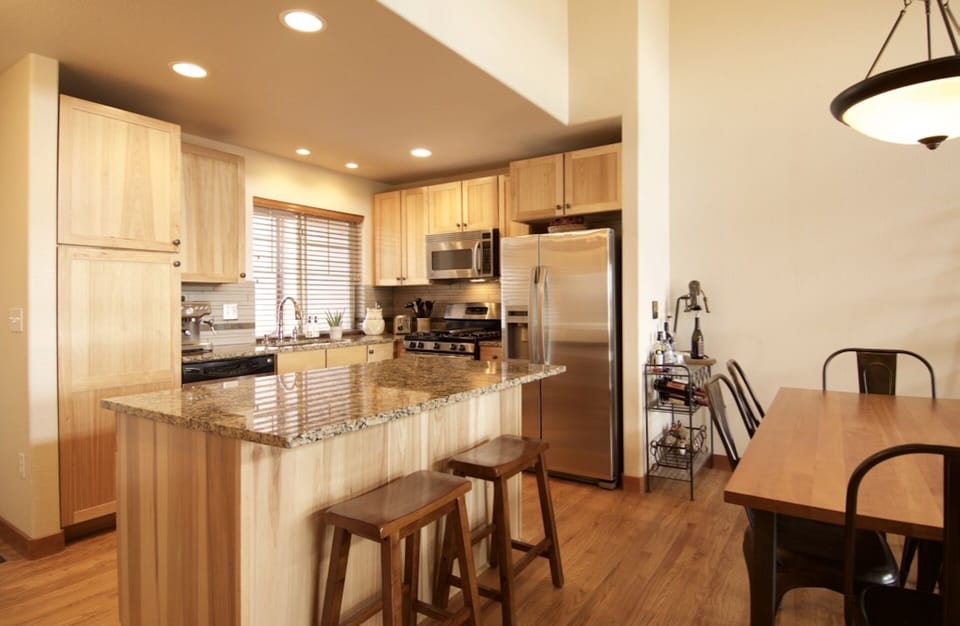 Seating at island and dining table