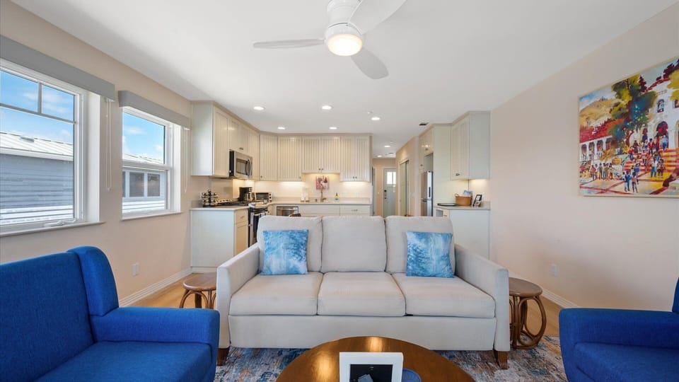 Living and dining areas open to the kitchen