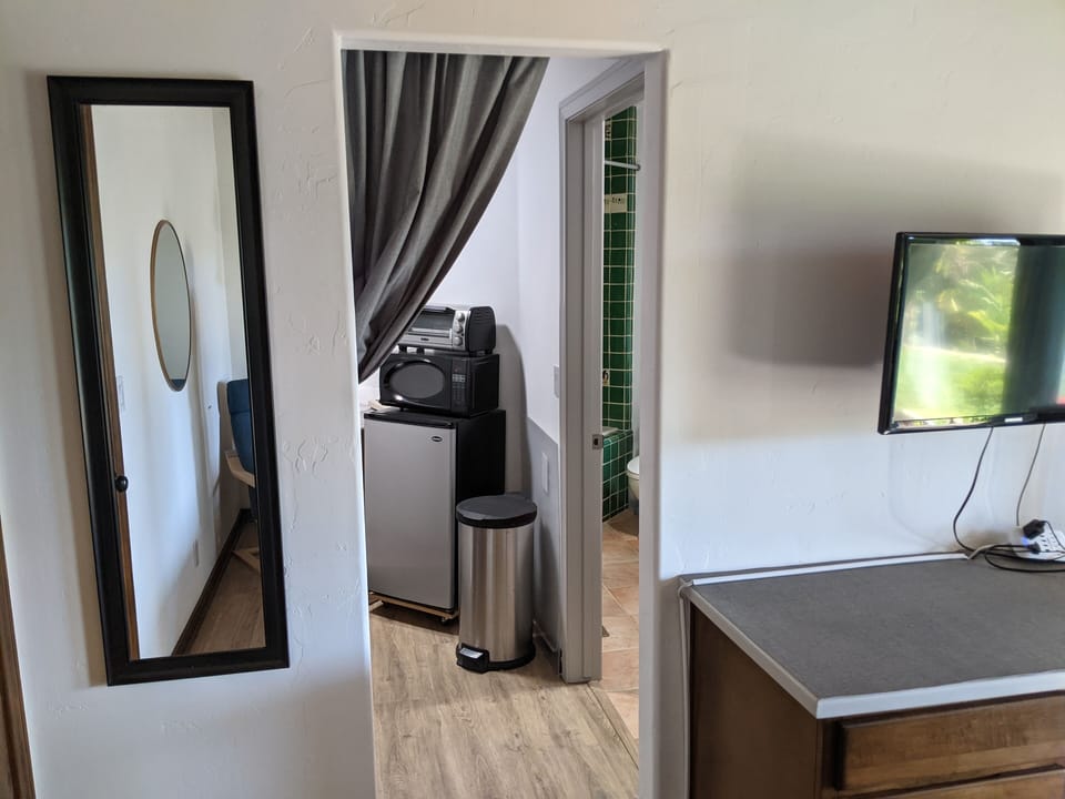 Large walk in closet which serves as the kitchenette area