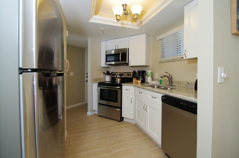 Completely remodeled kitchen with new cabinets and appliances.