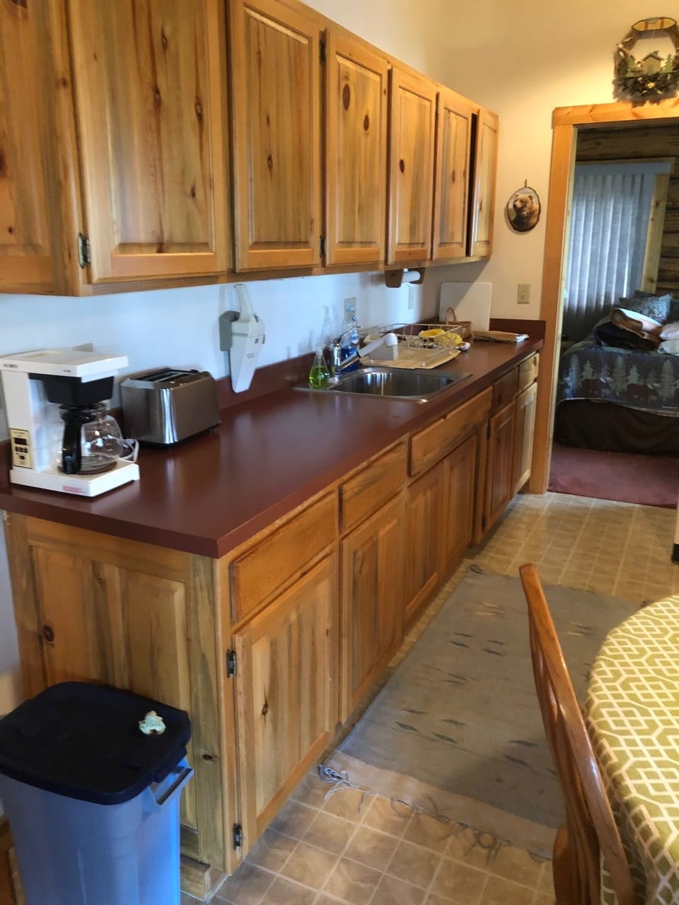 Stocked Kitchen, leads to bedroom.