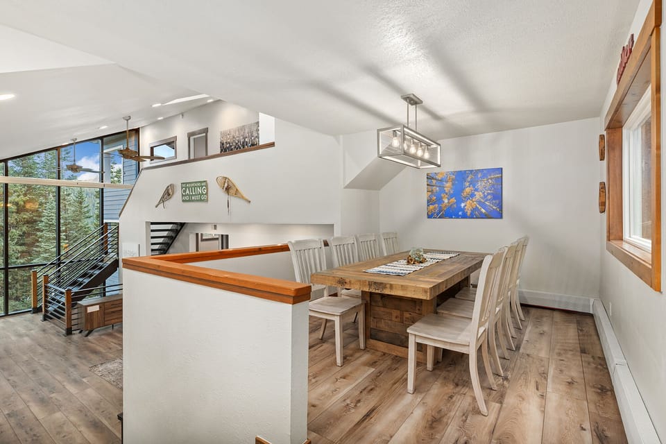 Dining room overlooks the living room.