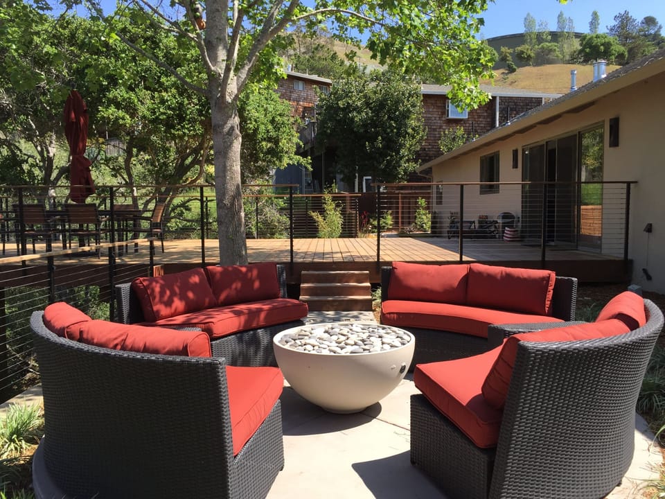 Comfy sectional for relaxing by the fire pit seats up to 8 adults comfortably