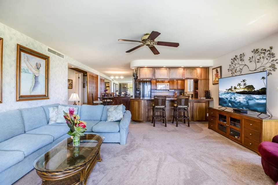 Living room sofa pulls out to make a double bed.