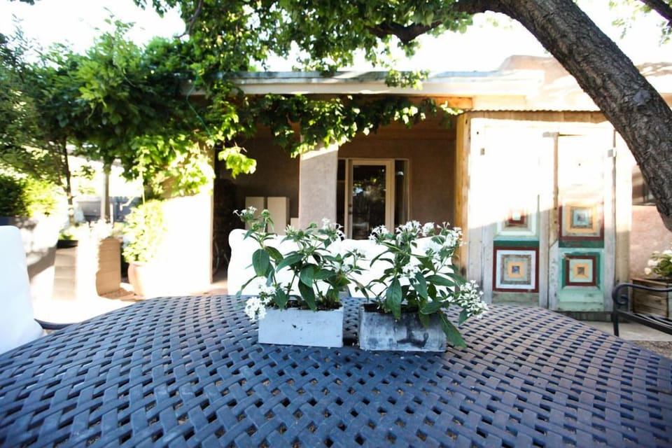 Outdoor dining for 6 under an Old Apricot tree 