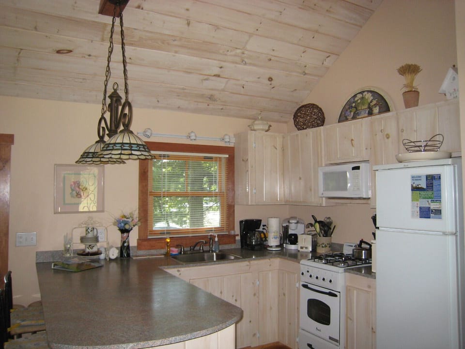 Custom kitchen  with seating at counter - new appliances including dishwasher.