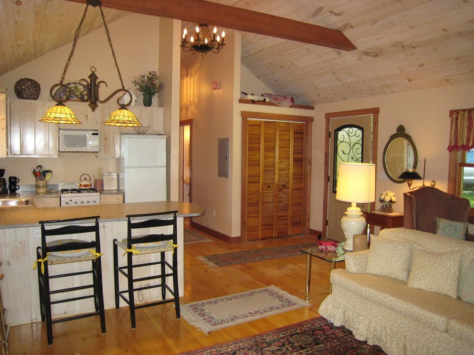 Large entry closet, 2 chairs/2 stools at kitchen bar, plenty of overhead light