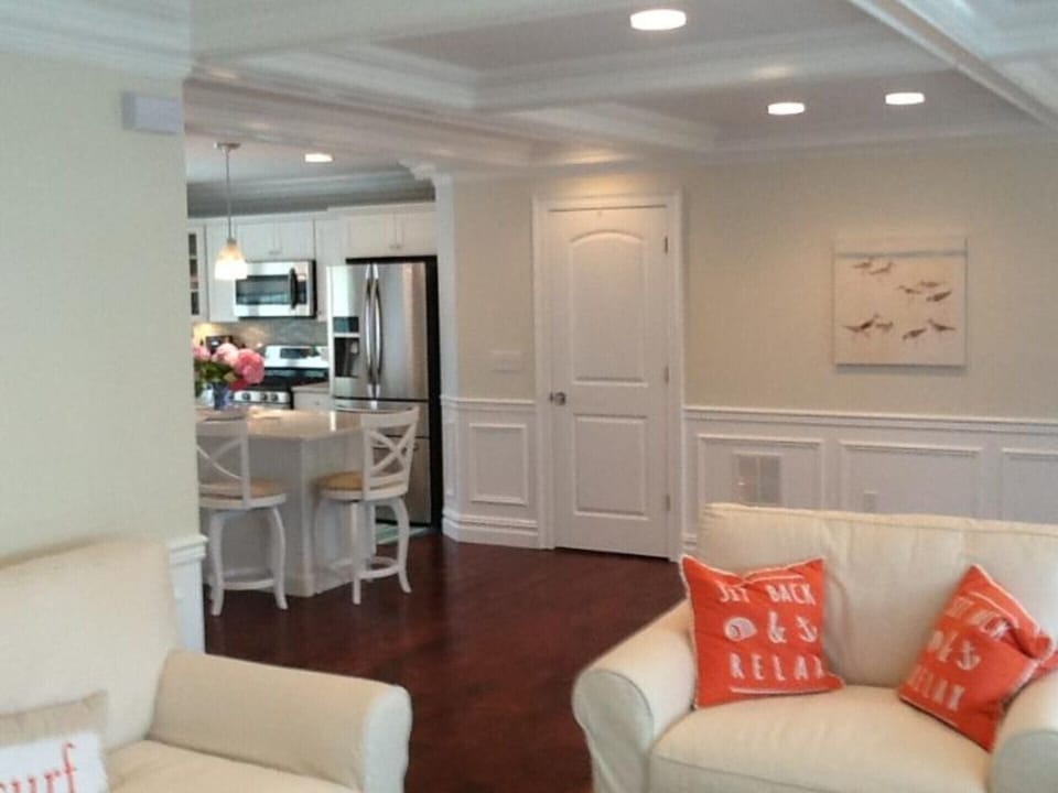 View of dining area and kitchen from living room