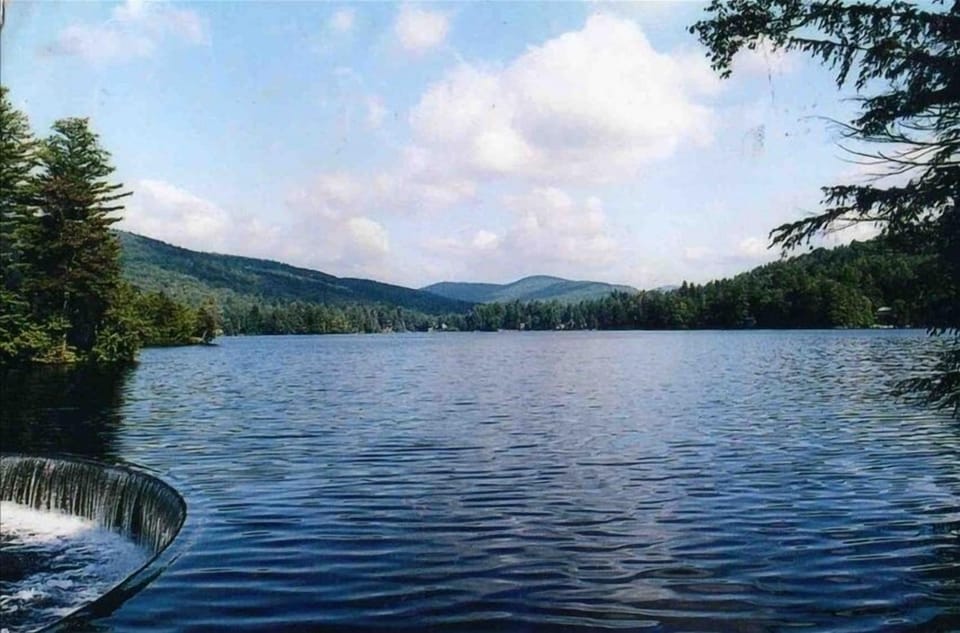 Lake Rescue. View from dam at Red Bridge. The house is at other end of the lake. 