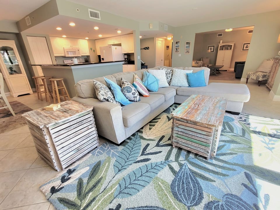 Open Concept Living Room, Dining Room, Den and Kitchen