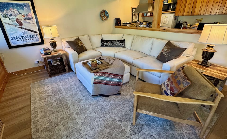 very recently updated with new furniture, rug for very plush, cozy seating!