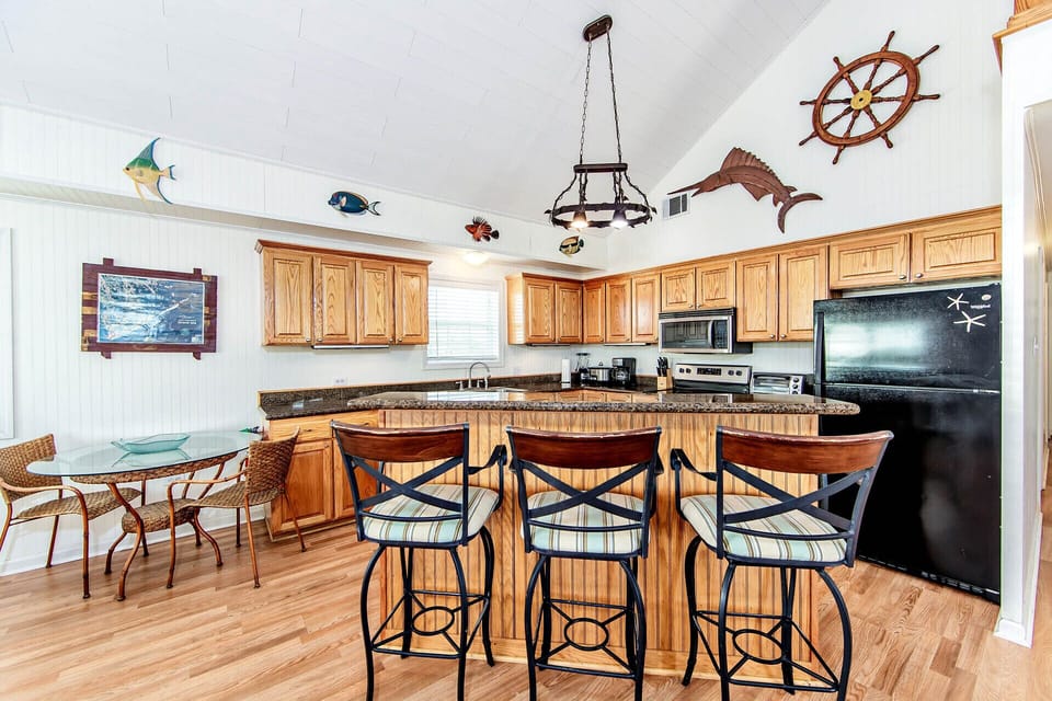 Dishes, pots and pans are included. Big Refrigerator and microwave.