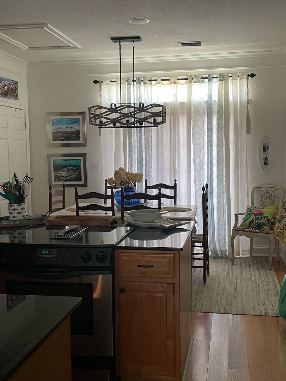 Kitchen has views of the deep water canal