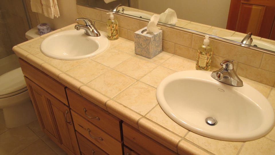 Travertine Tiled Bathroom Counters