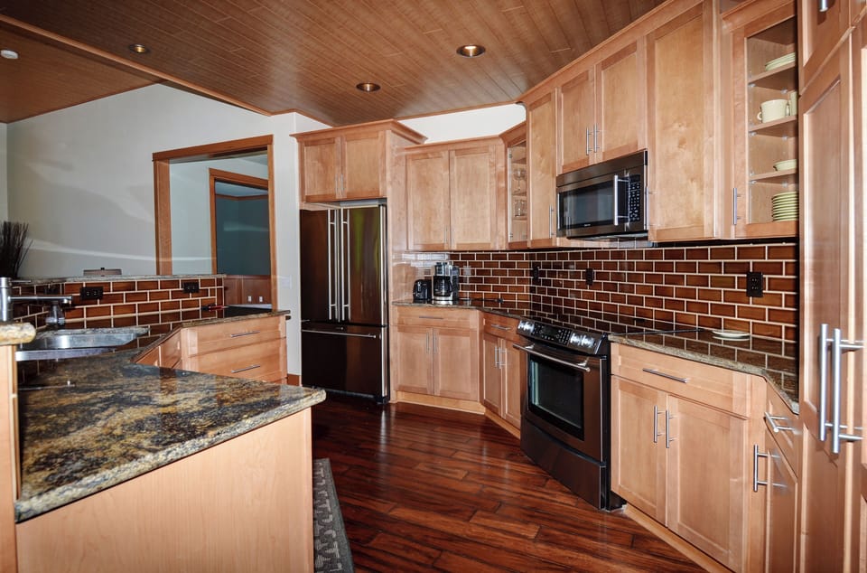 Open kitchen with granite countertops