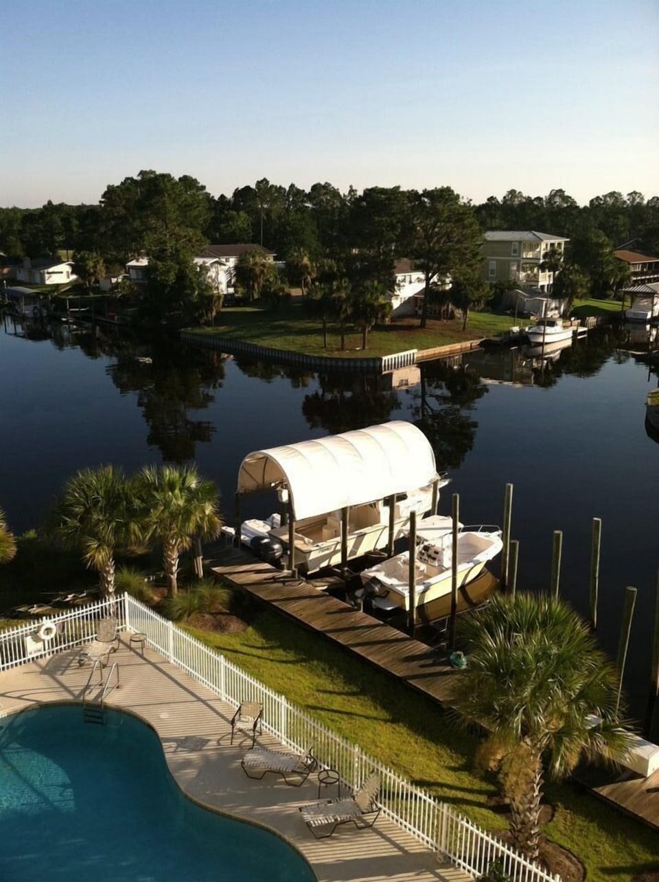 Canal and Pool view from large private balcony (Back balcony)