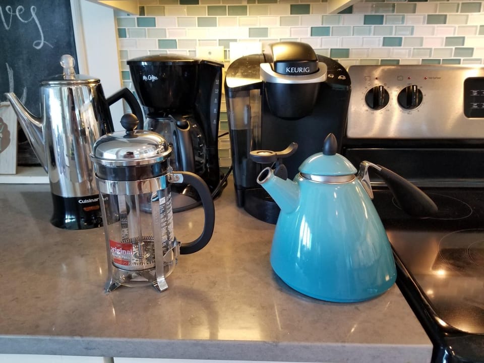 We love our coffee! Mr. Coffee, Keurig, Percolator, French press and tea pot
