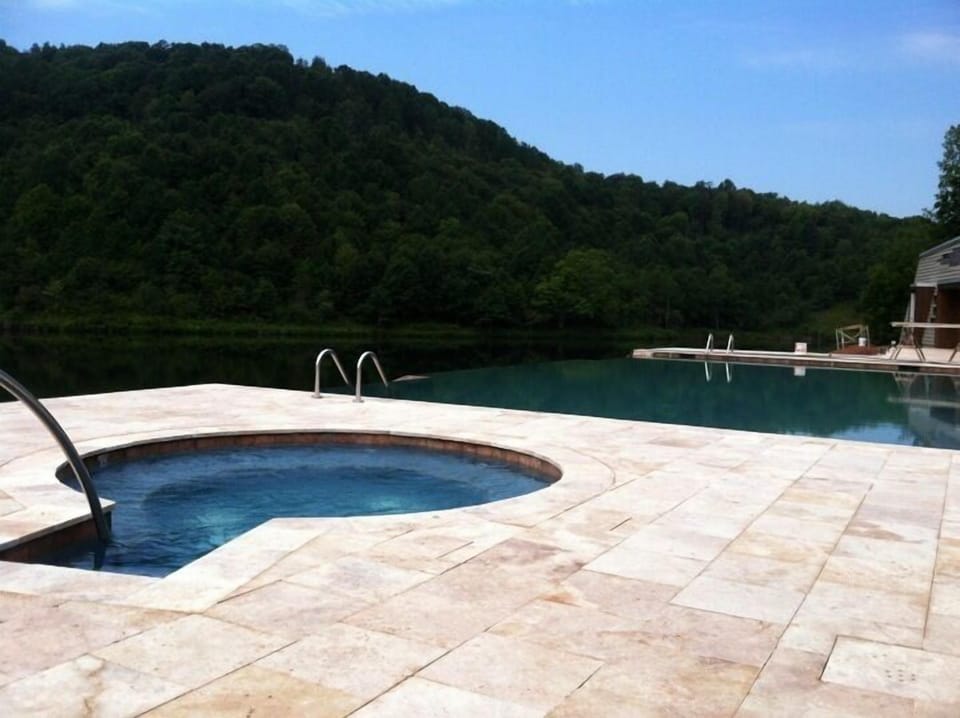 Hot tub overlooking the lake