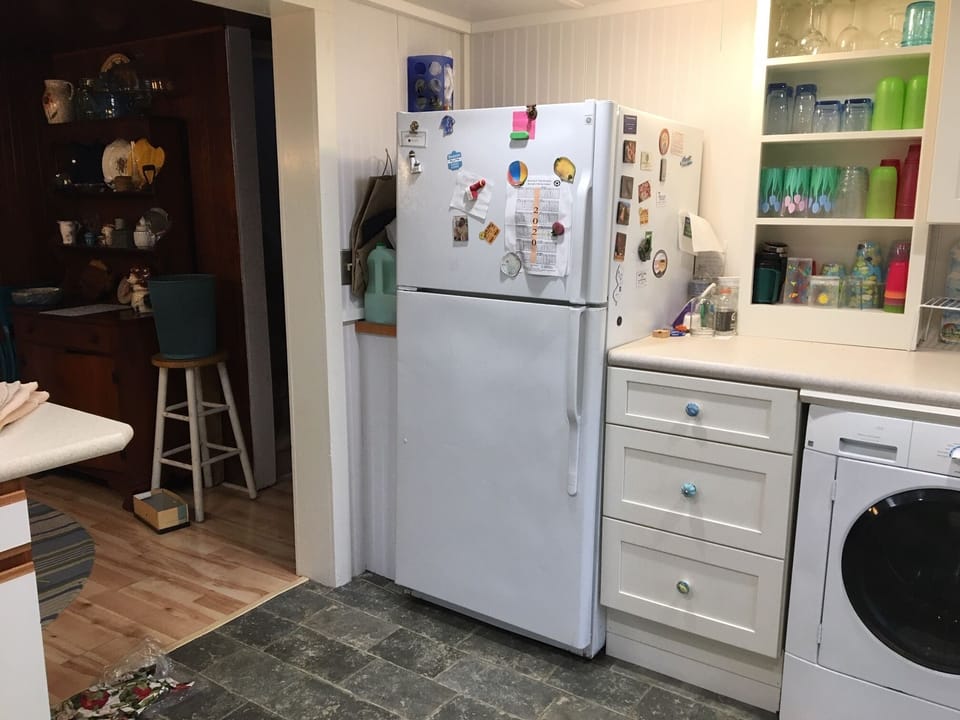 Fridge with ice maker.
