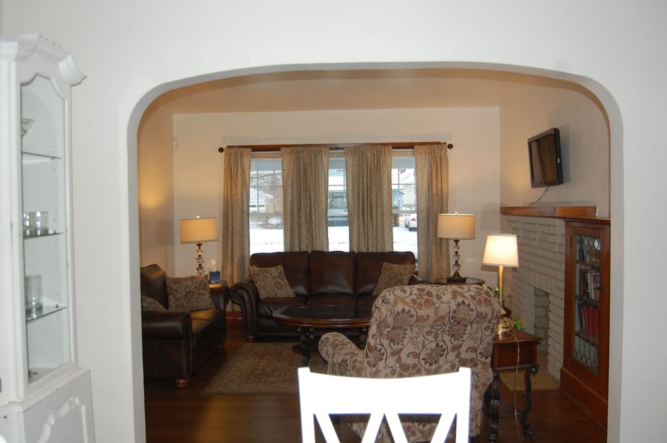 View from dining room into living room
